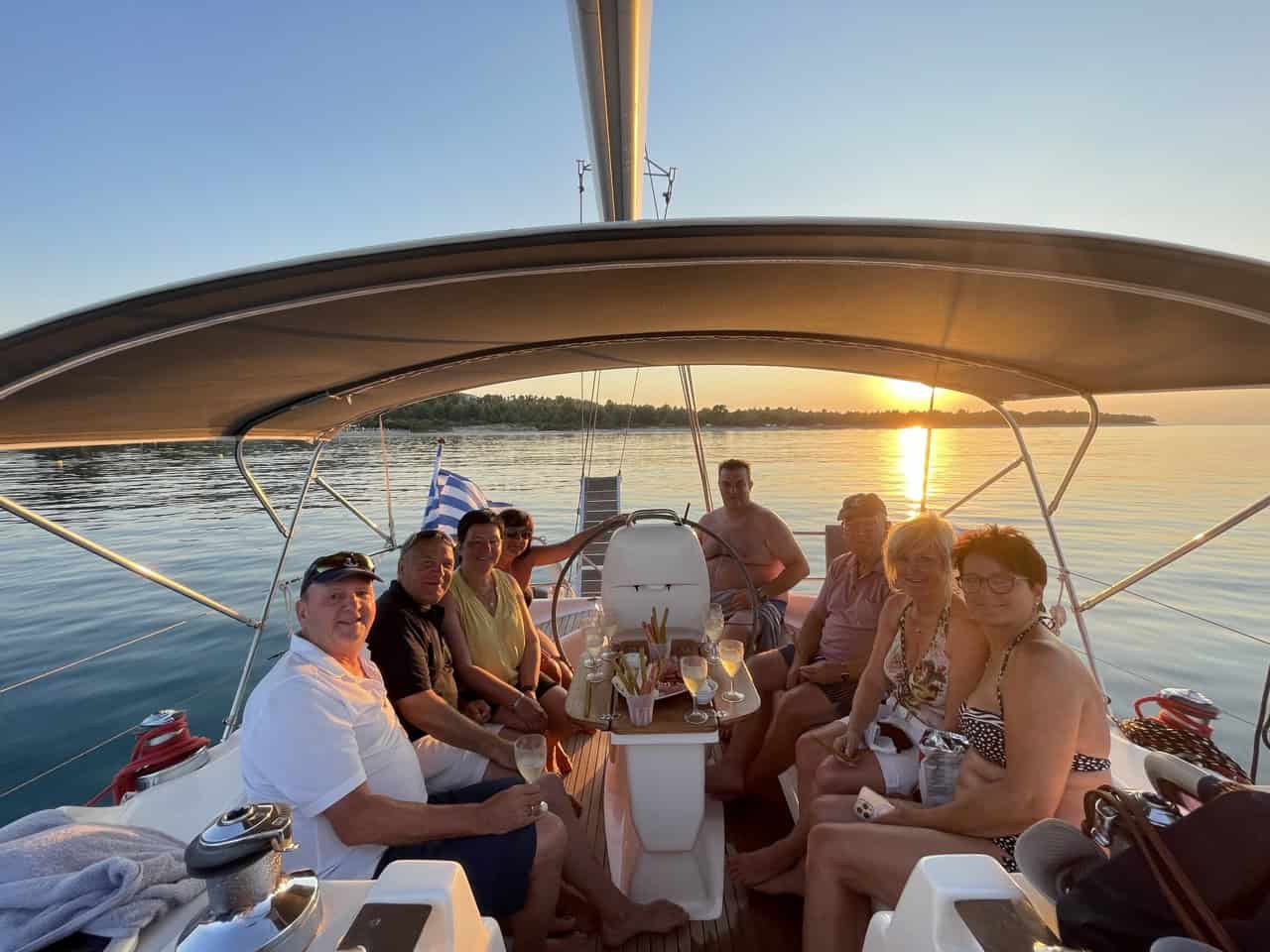 Sunset sailing cruise Halkidiki — sailing yacht on golden hour waters along the Halkidiki coastline
